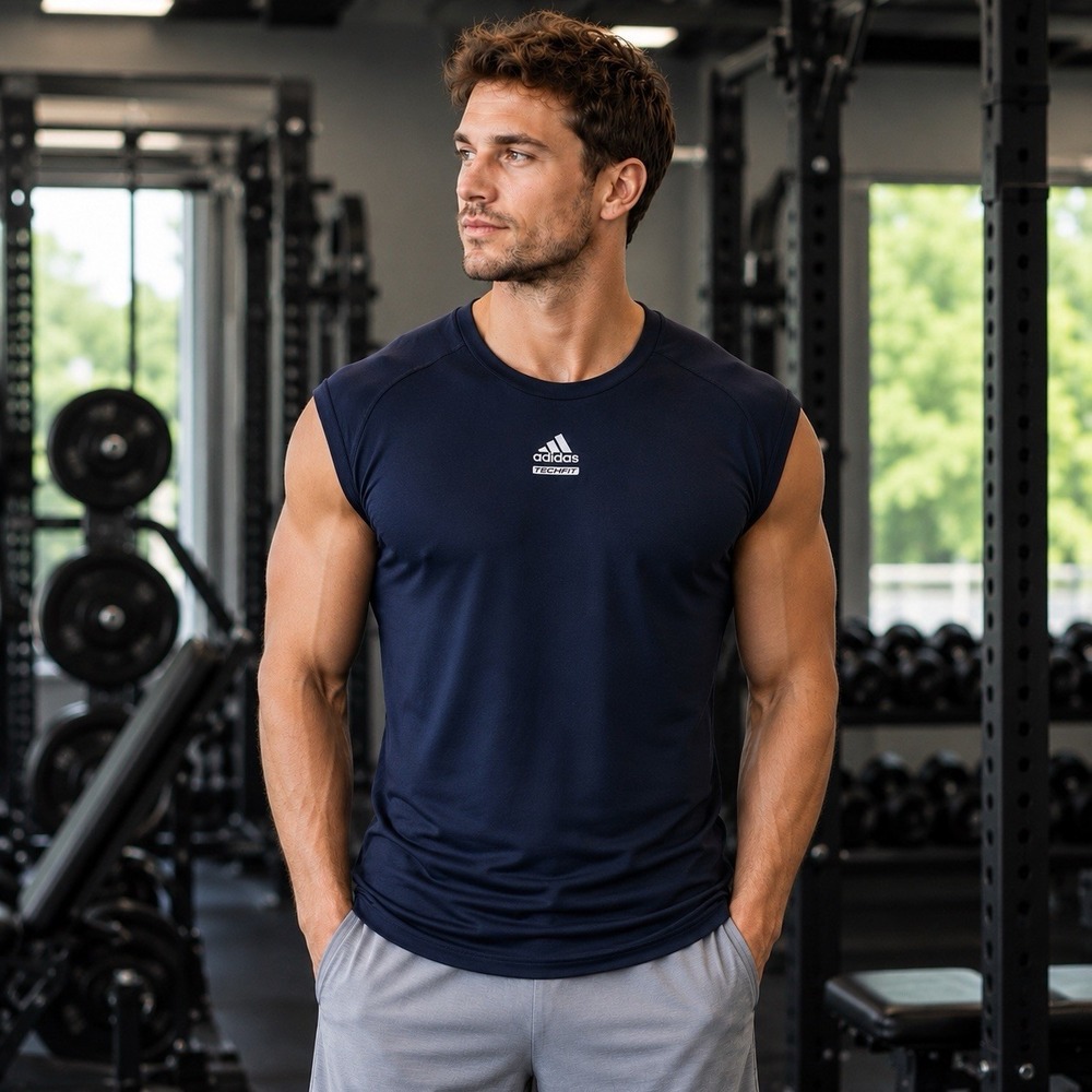 NEW ADIDAS Climalite TECHFIT Navy Crewneck Training Running Tank Athletic 2XL